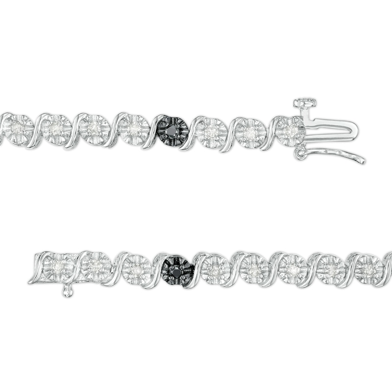 0.95 CT. T.W. Black and White Diamond Five Stone Station "S" Link Tennis Bracelet in Sterling Silver - 7.25"|Peoples Jewellers