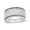 0.145 CT. T.W. Black and White Diamond Beaded Four-Point Star Pattern Band in Sterling Silver and Black Rhodium