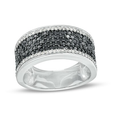 1.00 CT. T.W. Black and White Diamond Border Multi-Row Band in Sterling Silver