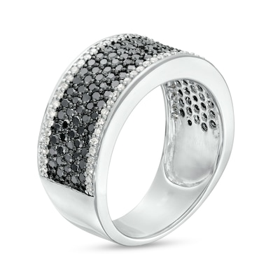 1.00 CT. T.W. Black and White Diamond Border Multi-Row Band in Sterling Silver