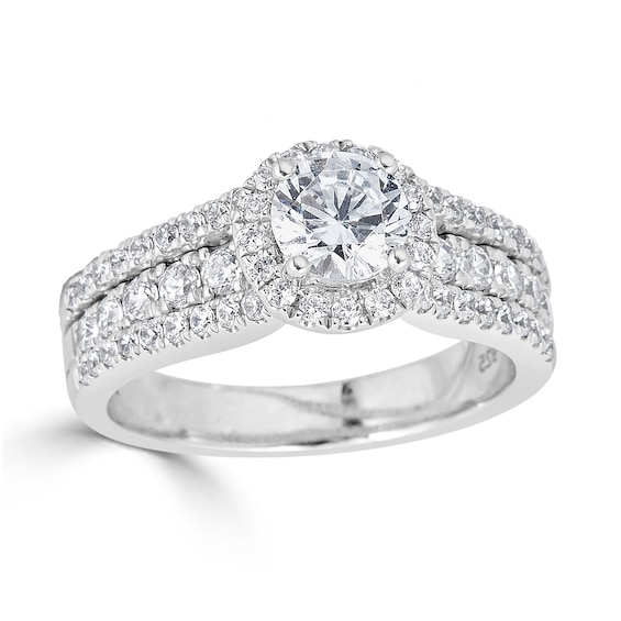 1.52 CT. T.W. Diamond Frame Triple Row Engagement Ring in 14K White Gold