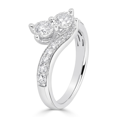 0.70 CT. T.W. Diamond Graduated Bypass Two Stone Engagement Ring in 14K White Gold