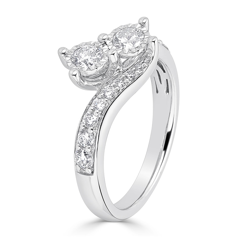 0.70 CT. T.W. Diamond Graduated Bypass Two Stone Engagement Ring in 14K White Gold