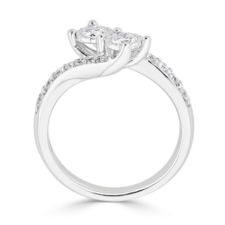 0.70 CT. T.W. Diamond Graduated Bypass Two Stone Engagement Ring in 14K White Gold