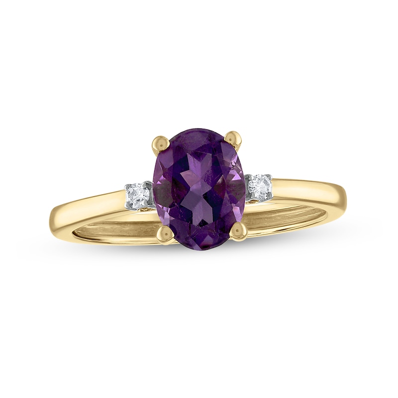 Oval Faceted Amethyst and 0.05 CT. T.W. Diamond Side Accent Ring in 14K Gold|Peoples Jewellers