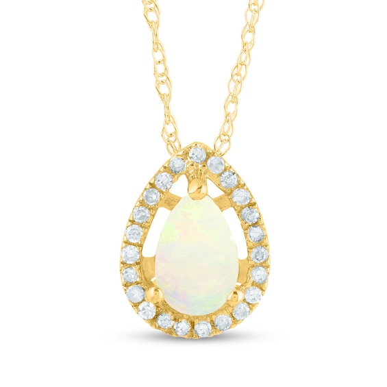 Pear-Shaped Cabochon Opal and 0.07 CT. T.W. Diamond Open Frame Teardrop Pendant in 14K Gold