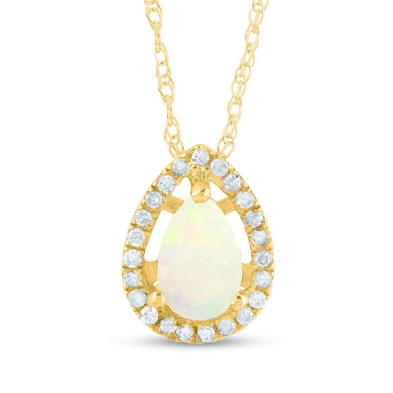Pear-Shaped Cabochon Opal and 0.07 CT. T.W. Diamond Open Frame Teardrop Pendant in 14K Gold|Peoples Jewellers