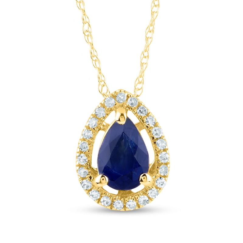 Pear-Shaped Faceted Blue Sapphire and 0.07 CT. T.W. Diamond Open Frame Teardrop Pendant in 14K Gold|Peoples Jewellers