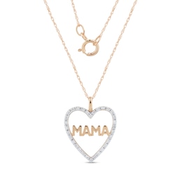 0.086 CT. T.W. Diamond &quot;MAMA&quot; Heart Outline Pendant in 10K Rose Gold