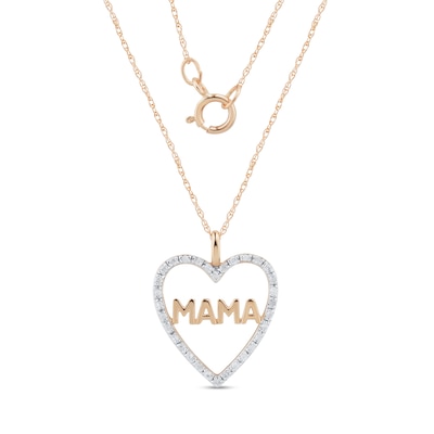 0.086 CT. T.W. Diamond "MAMA" Heart Outline Pendant in 10K Rose Gold