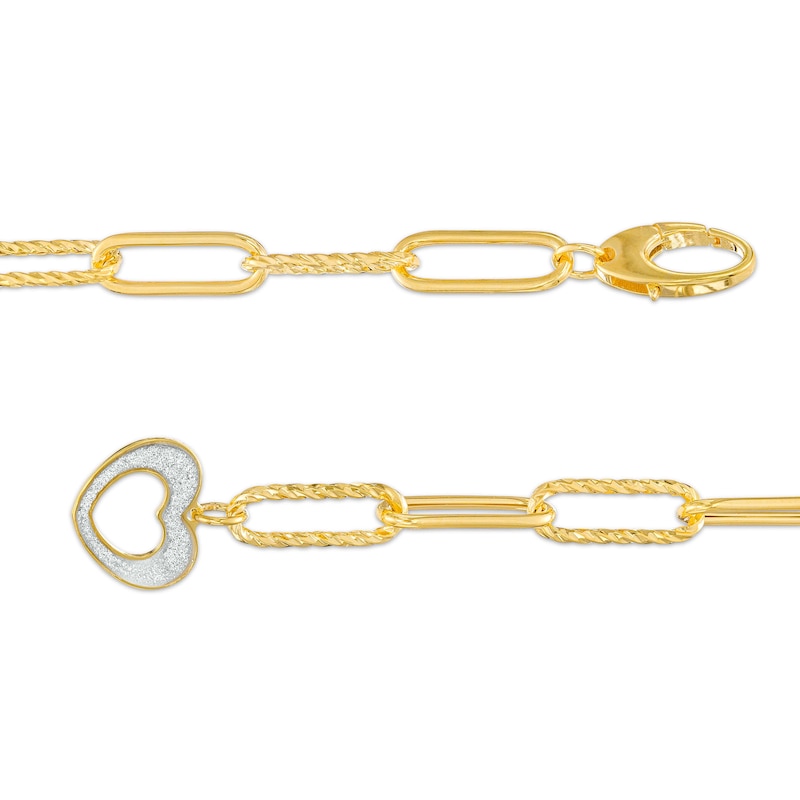 Italian Gold 1.0mm Paper Clip Link Chain with Heart Bracelet in Hollow 14K Gold – 7.25"