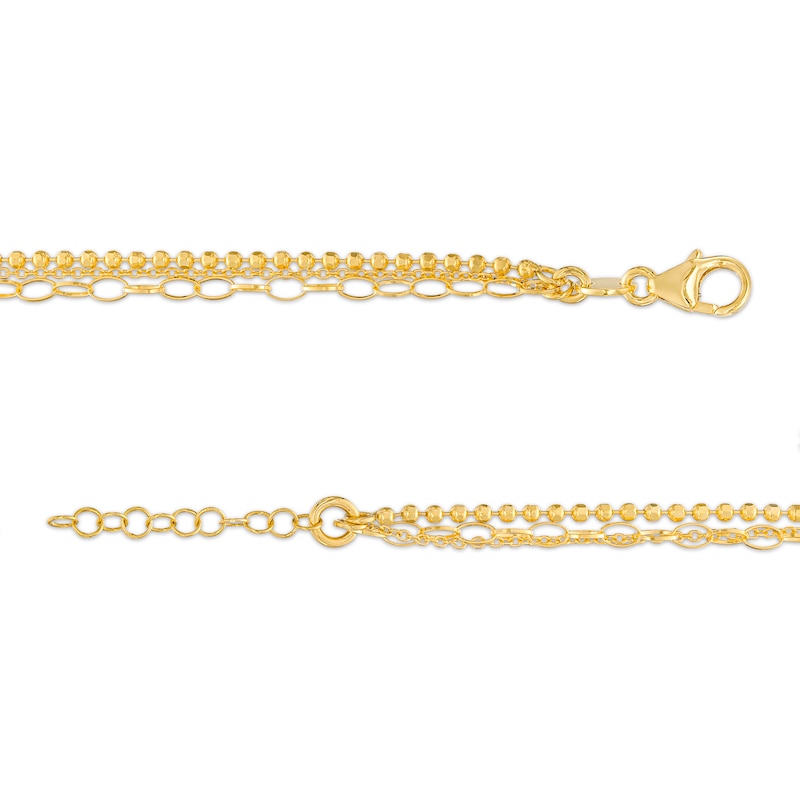 Italian Gold Cable, Bead and Link Mix Chain Triple Strand Bracelet in 18K Gold – 7.5"