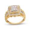 1.00 CT. T.W. Princess-Cut Multi-Diamond Double Frame Vintage-Style Engagement Ring in 10K Gold