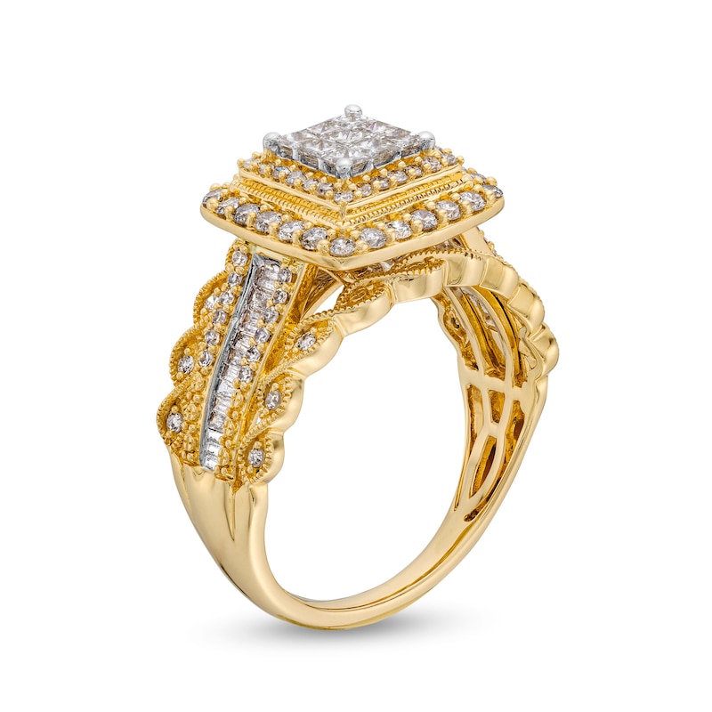 1.00 CT. T.W. Princess-Cut Multi-Diamond Double Frame Vintage-Style Engagement Ring in 10K Gold|Peoples Jewellers