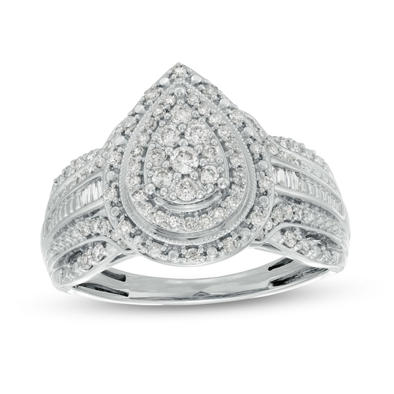 0.50 CT. T.W. Pear-Shaped Multi-Diamond Double Frame Vintage-Style Engagement Ring in 10K White Gold