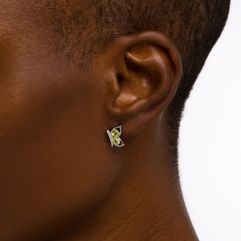 Pear-Shaped Peridot and White Lab-Created Sapphire Butterfly Outline Silhouette Stud Earrings in Sterling Silver|Peoples Jewellers