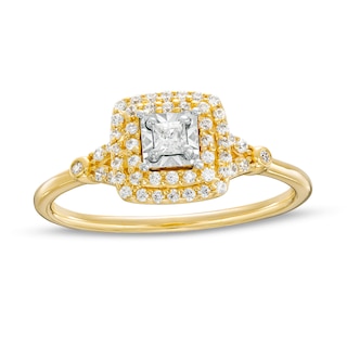 0.25 CT. T.W. Princess-Cut Diamond Double Frame Split Shank Engagement Ring in 10K Gold (I/I3