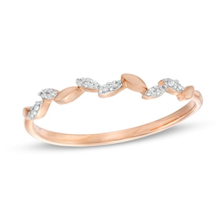 Diamond Accent Beaded Leafy Vine Anniversary Band in 10K Rose Gold