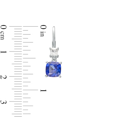 6.0mm Cushion-Cut Blue and White Lab-Created Sapphire Double Drop Earrings in 10K White Gold