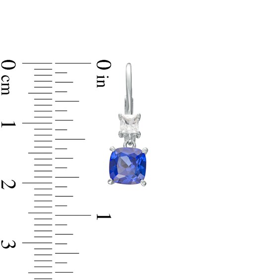 6.0mm Cushion-Cut Blue and White Lab-Created Sapphire Double Drop Earrings in 10K White Gold