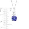 Thumbnail Image 1 of 8.0mm Cushion-Cut Blue and White Lab-Created Sapphire Double Drop Pendant in 10K White Gold