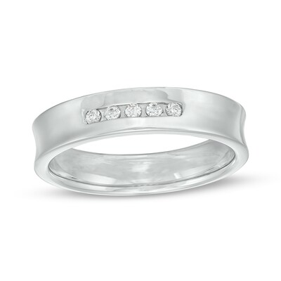 Men's 0.09 CT. T.W. Diamond Five Stone Wedding Band in 10K White Gold