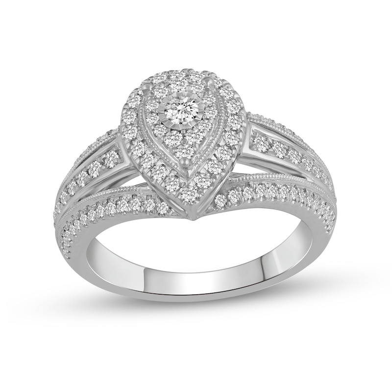 0.58 CT. T.W. Diamond Double Pear-Shaped Frame Split Shank Engagement Ring in 10K White Gold|Peoples Jewellers