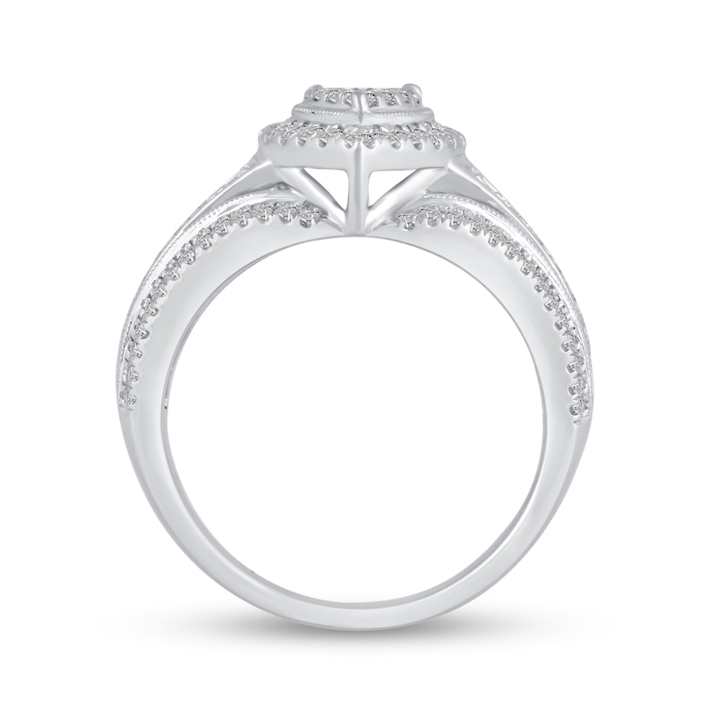 0.58 CT. T.W. Diamond Double Pear-Shaped Frame Split Shank Engagement Ring in 10K White Gold|Peoples Jewellers