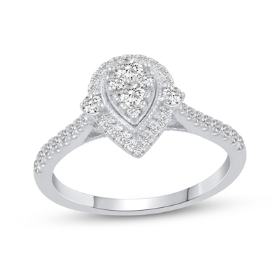 0.45 CT. T.W. Pear-Shaped Multi-Diamond Frame Engagement Ring in 14K White Gold