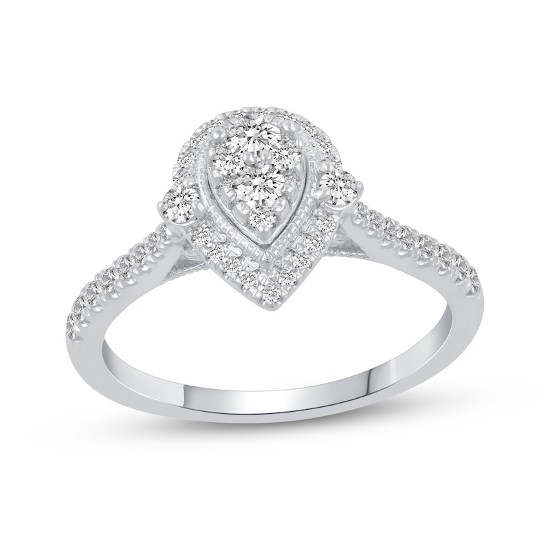 0.45 CT. T.W. Pear-Shaped Multi-Diamond Frame Engagement Ring in 14K White Gold|Peoples Jewellers