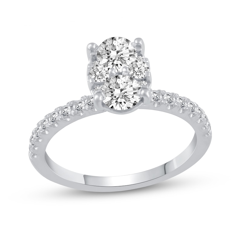 0.95 CT. T.W. Oval-Shaped Multi-Diamond Engagement Ring in 14K White Gold|Peoples Jewellers
