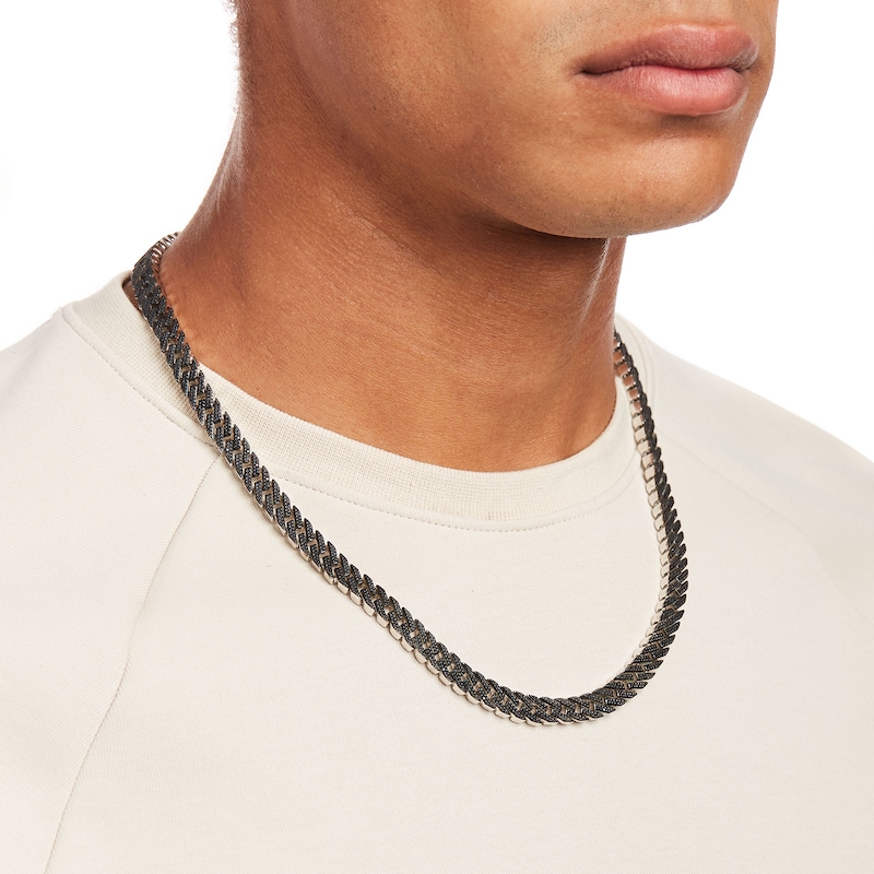 Men's 0.75 CT. T.W. Black Diamond Cuban Curb Chain Necklace in Sterling Silver – 22"|Peoples Jewellers