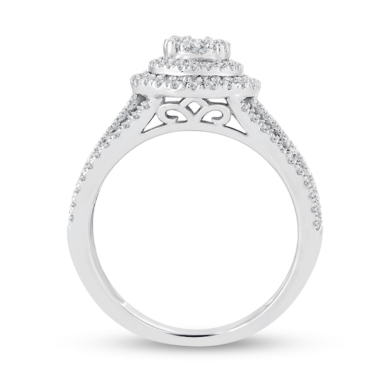 0.95 CT. T.W. Diamond Triple Oval Frame Multi-Row Engagement Ring in 14K White Gold