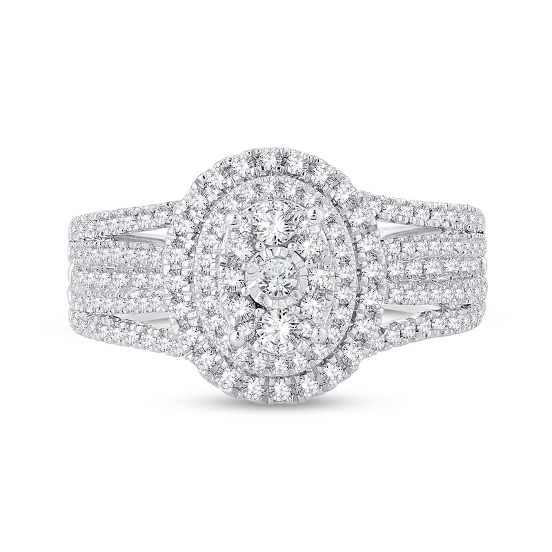 0.95 CT. T.W. Diamond Triple Oval Frame Multi-Row Engagement Ring in 14K White Gold