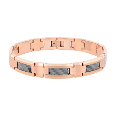 Men's Link Bracelet in Tungsten with Rose Ion-Plate and Grey Carbon Fibre – 8.75"