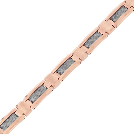 Men's Link Bracelet in Tungsten with Rose Ion-Plate and Grey Carbon Fibre – 8.75"