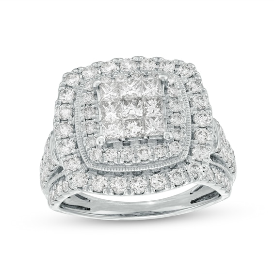 2.00 CT. T.W. Princess-Cut Multi-Diamond Double Frame Vintage-Style Engagement Ring in 10K White Gold