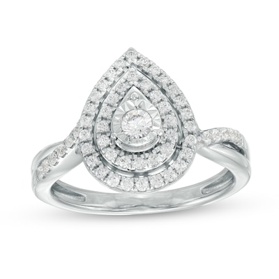 0.50 CT. T.W. Diamond Double Pear-Shaped Frame Twist Shank Engagement Ring in 10K White Gold (J/I3)