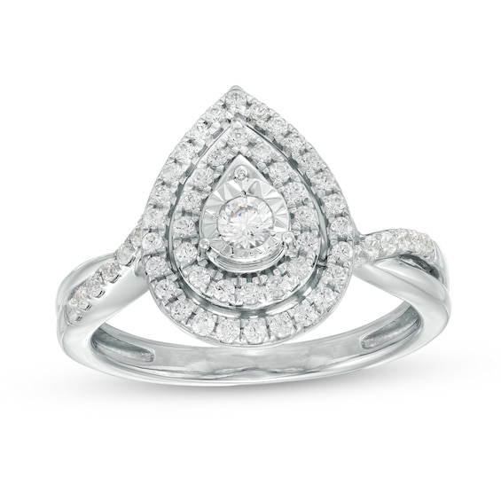 0.50 CT. T.W. Diamond Double Pear-Shaped Frame Twist Shank Engagement Ring in 10K White Gold (J/I3)