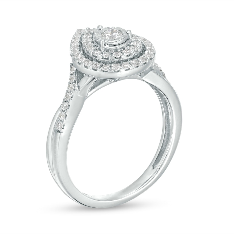 0.50 CT. T.W. Diamond Double Pear-Shaped Frame Twist Shank Engagement Ring in 10K White Gold (J/I3)|Peoples Jewellers
