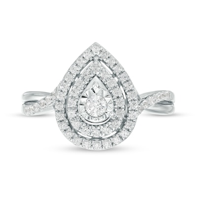 0.50 CT. T.W. Diamond Double Pear-Shaped Frame Twist Shank Engagement Ring in 10K White Gold (J/I3)