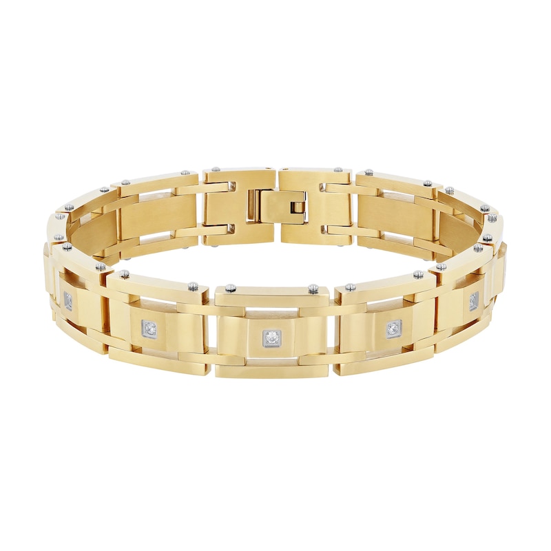 Men's 0.24 CT. T.W. Diamond Link Bracelet in Stainless Steel with Yellow Ion-Plate – 8.75"