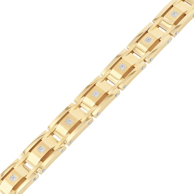 Men's 0.24 CT. T.W. Diamond Link Bracelet in Stainless Steel with Yellow Ion-Plate – 8.75"