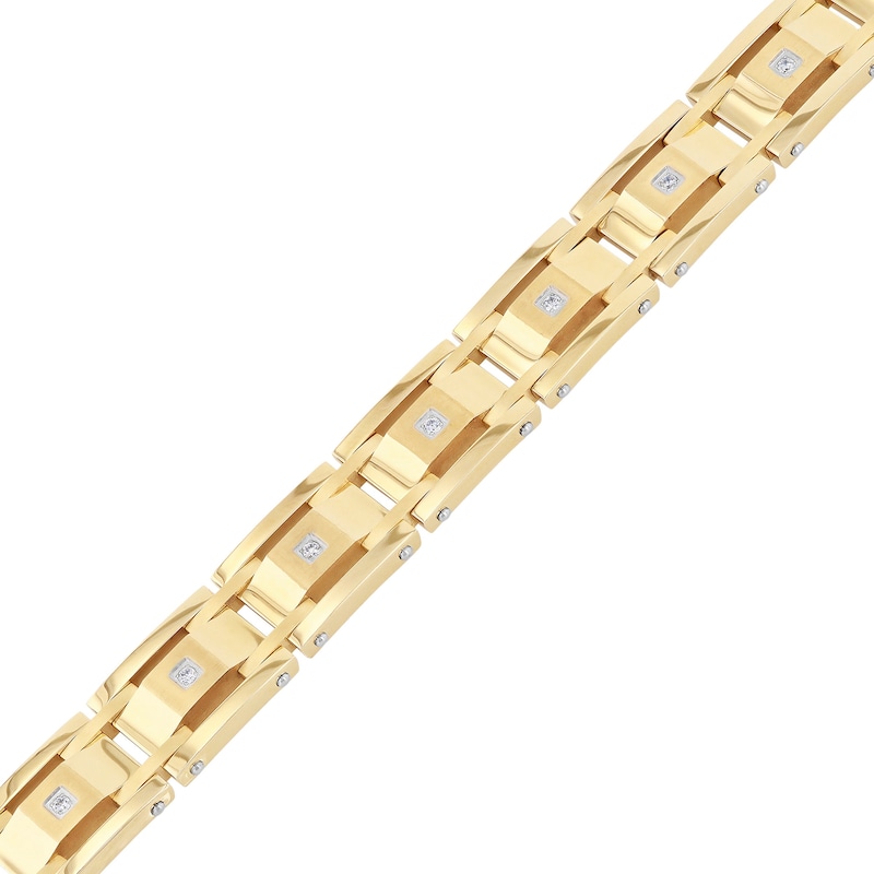 Men's 0.24 CT. T.W. Diamond Link Bracelet in Stainless Steel with Yellow Ion-Plate – 8.75"|Peoples Jewellers