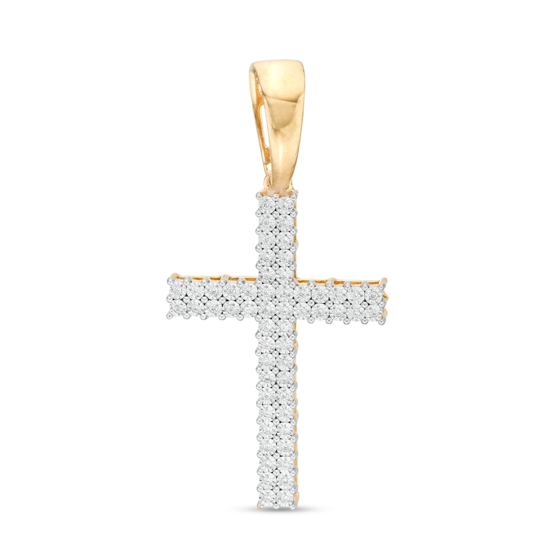 Men's 0.15 CT. T.W. Diamond Double Row Cross Necklace Charm in 10K Gold|Peoples Jewellers