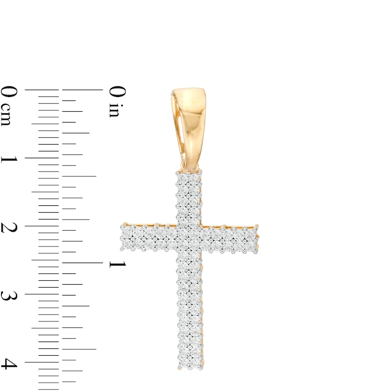 Men's 0.15 CT. T.W. Diamond Double Row Cross Necklace Charm in 10K Gold