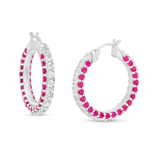 Simulated Multi-Colour Sapphire Duos Criss-Cross Hoop Earrings in Sterling  Silver