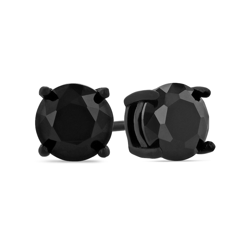 Men's 6.0mm Black Spinel Solitaire Stud Earrings in Stainless Steel with Black Ion-Plate|Peoples Jewellers