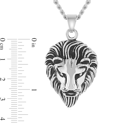 Men's Antique-Finish Lion Head Drop Pendant in Stainless Steel and Black Ion-Plate - 24"