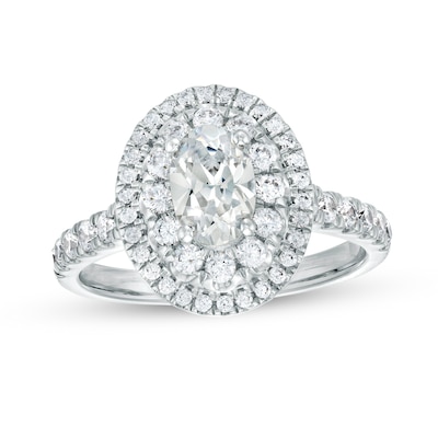 1.50 CT. T.W. Certified Canadian Oval Diamond Double Frame Engagement Ring in 14K White Gold (I/I1)